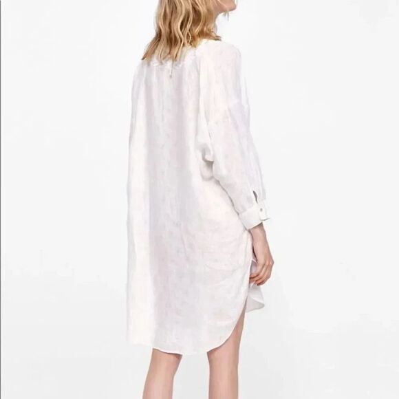 NWT Zara White Linen Jacquard Embroidered Tunic - Picture 3 of 16